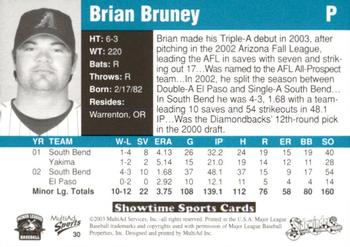 2003 MultiAd Tucson Sidewinders #30 Brian Bruney Back