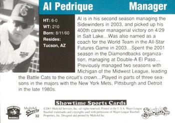 2003 MultiAd Tucson Sidewinders #32 Al Pedrique Back
