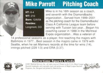 2003 MultiAd Tucson Sidewinders #33 Mike Parrott Back