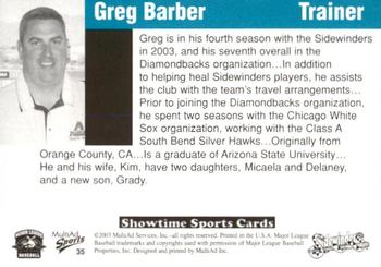 2003 MultiAd Tucson Sidewinders #35 Greg Barber Back