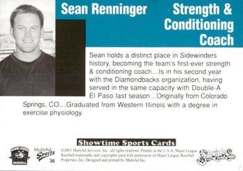2003 MultiAd Tucson Sidewinders #36 Sean Renninger Back