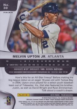 2015 Panini Prizm - Blue Baseball Prizms #30 Melvin Upton Jr. Back