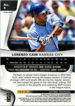 2015 Panini Prizm - Blue Baseball Prizms #8 Lorenzo Cain Back