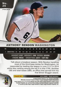 2015 Panini Prizm - Blue Baseball Prizms #26 Anthony Rendon Back