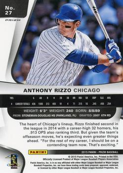 2015 Panini Prizm - Red Baseball Prizms #27 Anthony Rizzo Back