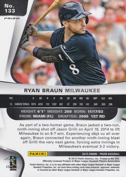 2015 Panini Prizm - Red Baseball Prizms #133 Ryan Braun Back