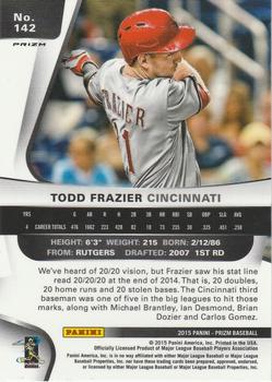2015 Panini Prizm - Red Baseball Prizms #142 Todd Frazier Back
