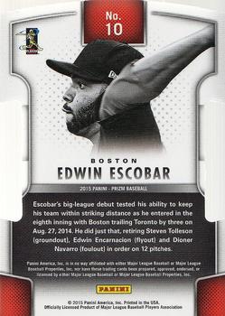 2015 Panini Prizm - Fresh Faces #10 Edwin Escobar Back