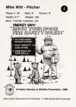 1988 California Angels Smokey #4 Mike Witt Back