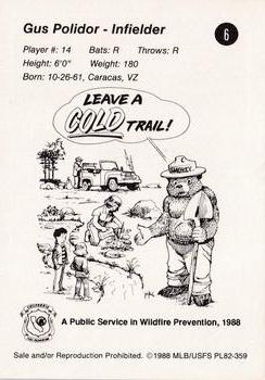 1988 California Angels Smokey #6 Gus Polidor Back
