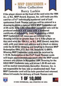 1994 Leaf - MVP Contender Silver Collection National League #NNO Barry Larkin Back