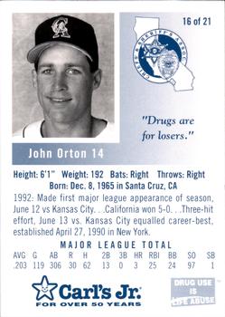 1993 California Angels Police #16 John Orton Back