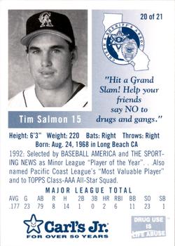 1993 California Angels Police #20 Tim Salmon Back