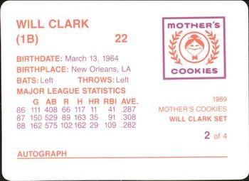1989 Mother's Cookies Will Clark #2 Will Clark Back