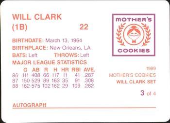 1989 Mother's Cookies Will Clark #3 Will Clark Back