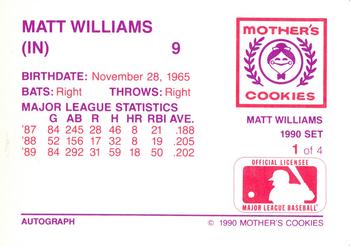 1990 Mother's Cookies Matt Williams #1 Matt Williams Back