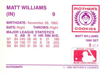 1990 Mother's Cookies Matt Williams #3 Matt Williams Back