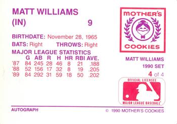 1990 Mother's Cookies Matt Williams #4 Matt Williams Back