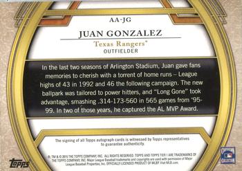 2015 Topps Tier One - Acclaimed Autographs #AA-JG Juan Gonzalez Back