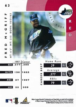 1998 Pinnacle Certified Test Issue - Mirror Red Test Issue #63 Fred McGriff Back