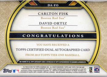 2015 Topps Tier One - Dual Autographs #DA-FO David Ortiz / Carlton Fisk Back