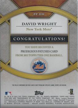 2015 Topps Tier One - Prodigious Patches #PP-DW David Wright Back