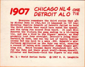 1967 Laughlin World Series #4 1907 Tigers vs Cubs Back