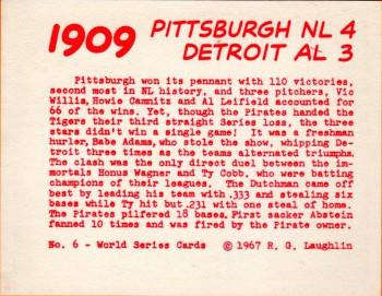 1967 Laughlin World Series #6 1909 Tigers vs Pirates Back