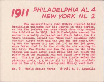 1967 Laughlin World Series #8 1911 A's vs Giants Back