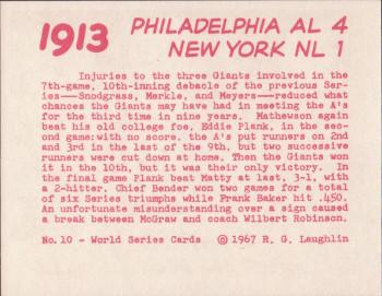 1967 Laughlin World Series #10 1913 Giants vs A's Back