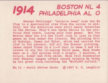 1967 Laughlin World Series #11 1914 Braves vs A's Back