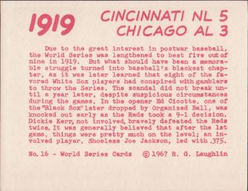 1967 Laughlin World Series #16 1919 White Sox vs Reds Back