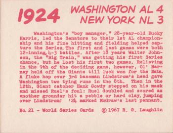 1967 Laughlin World Series #21 1924 Senators vs Giants Back