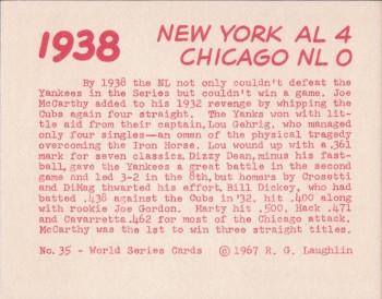1967 Laughlin World Series #35 1938 Cubs vs Yanks Back