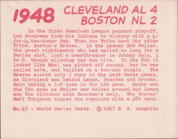 1967 Laughlin World Series #45 1948 Braves vs Indians Back