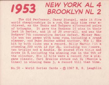 1967 Laughlin World Series #50 1953 Yanks vs Dodgers Back