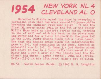 1967 Laughlin World Series #51 1954 Giants vs Indians Back