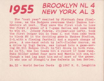 1967 Laughlin World Series #52 1955 Dodgers vs Yanks Back