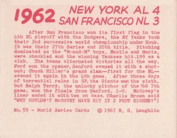 1967 Laughlin World Series #59 1962 Yanks vs Giants Back