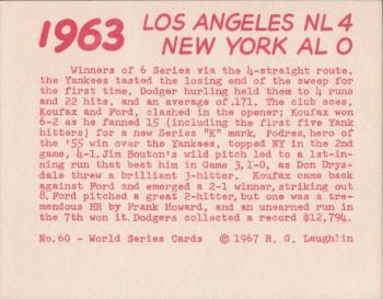 1967 Laughlin World Series #60 1963 Yanks vs Dodgers Back