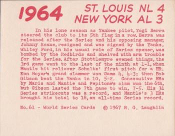 1967 Laughlin World Series #61 1964 Yanks vs Cards Back
