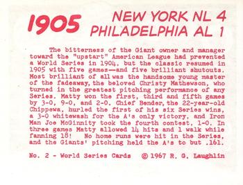 1967 Laughlin World Series #2 1905 Giants vs A's Back