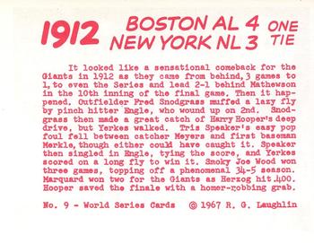 1967 Laughlin World Series #9 1912 Giants vs Red Sox Back