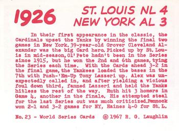 1967 Laughlin World Series #23 1926 Cardinals vs Yankees Back