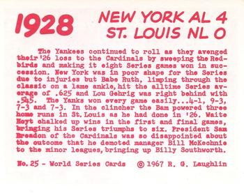1967 Laughlin World Series #25 1928 Yankees vs Cards Back