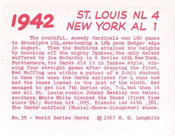 1967 Laughlin World Series #39 1942 Yanks vs Cards Back