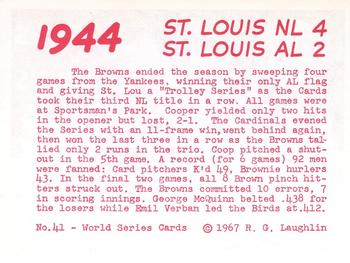 1967 Laughlin World Series #41 1944 Cards vs Browns Back