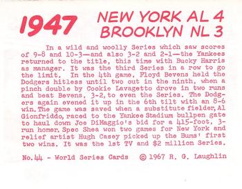 1967 Laughlin World Series #44 1947 Yankees vs Dodgers Back