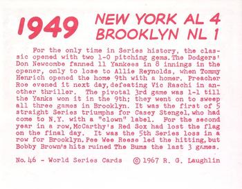 1967 Laughlin World Series #46 1949 Yanks vs Dodgers Back