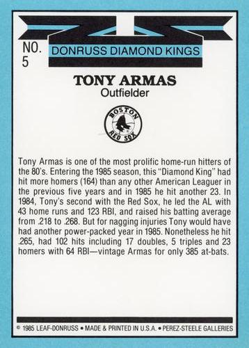 1986 Donruss - Super Diamond Kings #5 Tony Armas Back